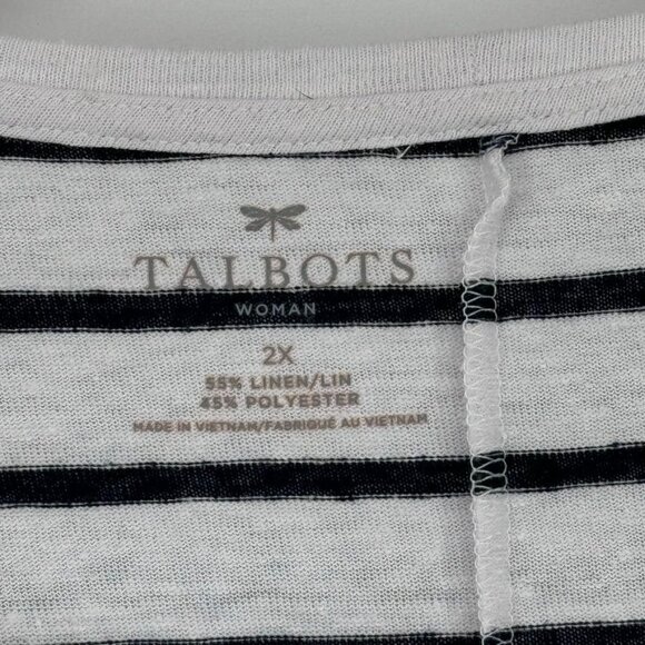 Talbots Womens size 2X Striped Linen blend knit Tie-Front Top navy white plus - Picture 5 of 10